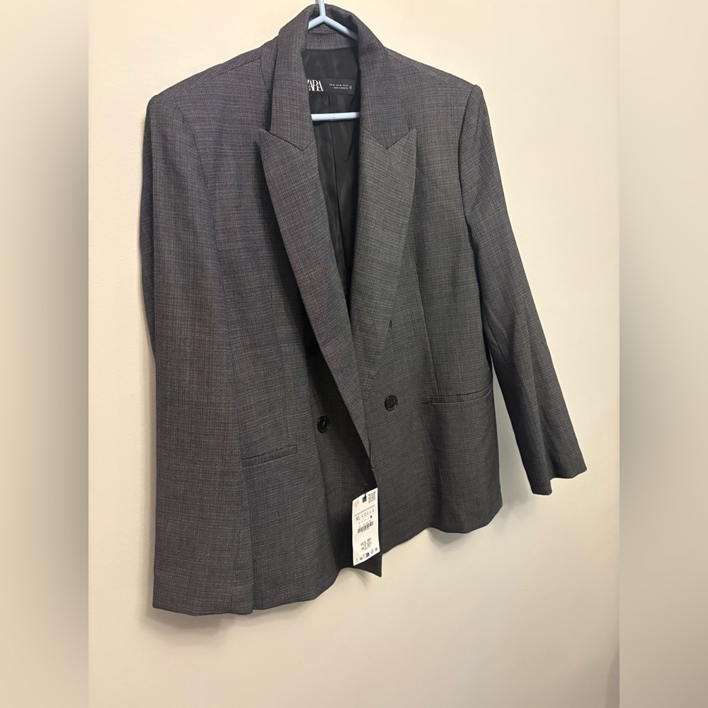 Zara Charcoal Double-Breasted Blazer